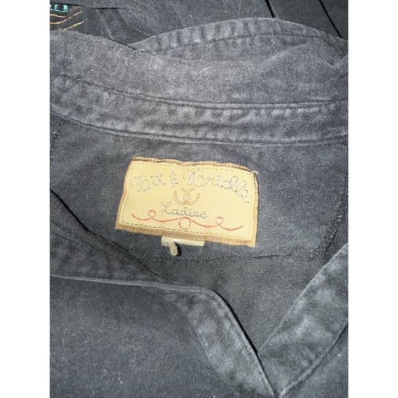 Bit & Bridle Black Embroidered Western Horse Long Sleeve TShirt Womens XL - Picture 8 of 8